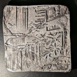 METRO FALLS Clay Relief - Handmade Japanese Cityscape, Silver, 10x10cm