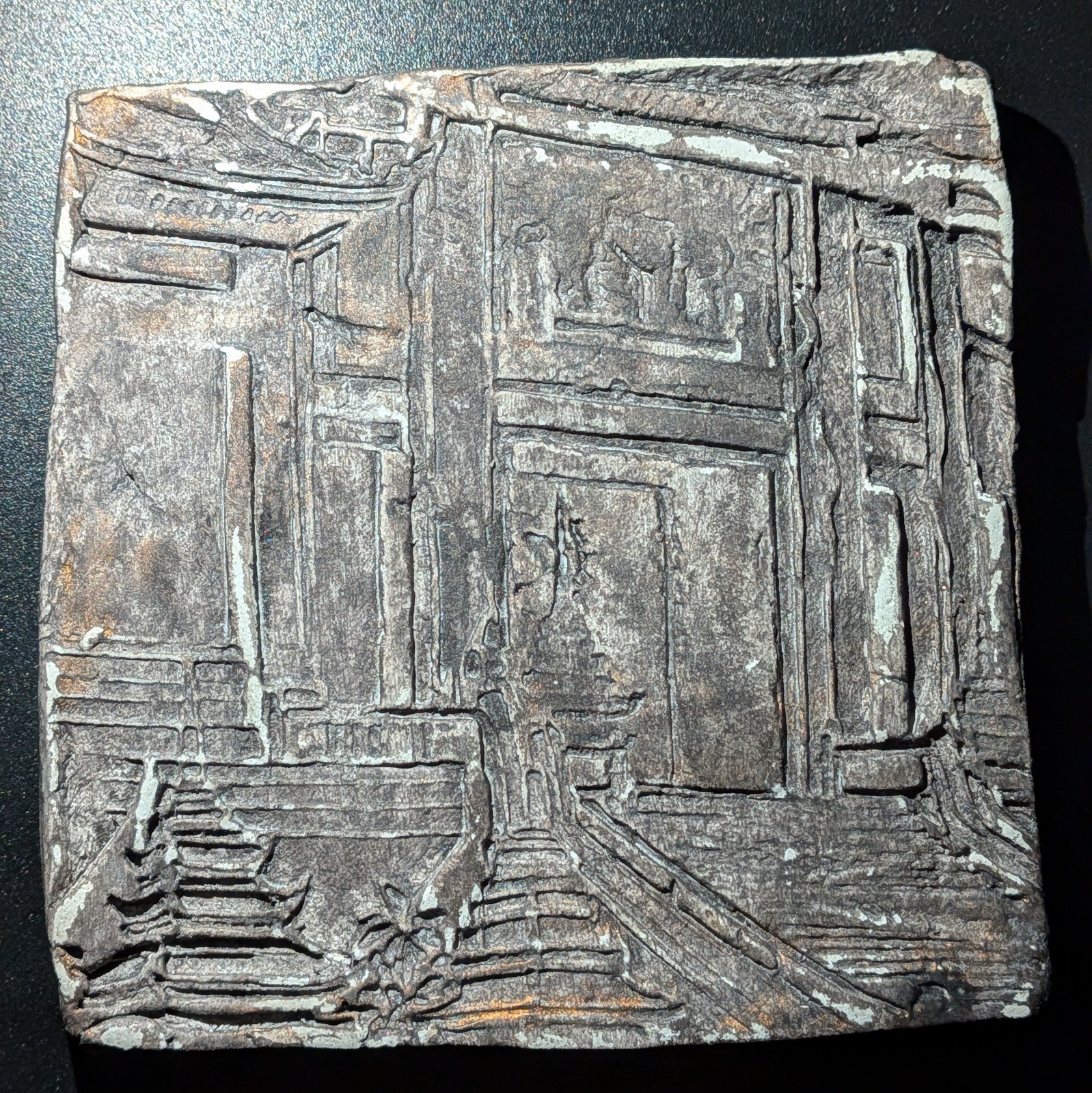 KAMI GATE SHRINE Clay Relief - Handmade Japanese Temple, Dark Copper, 10x10cm