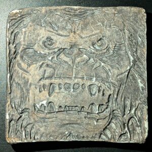 HIBAGON Clay Relief - Handmade Japanese Folklore Sculpture, Dark Copper, 10x10cm