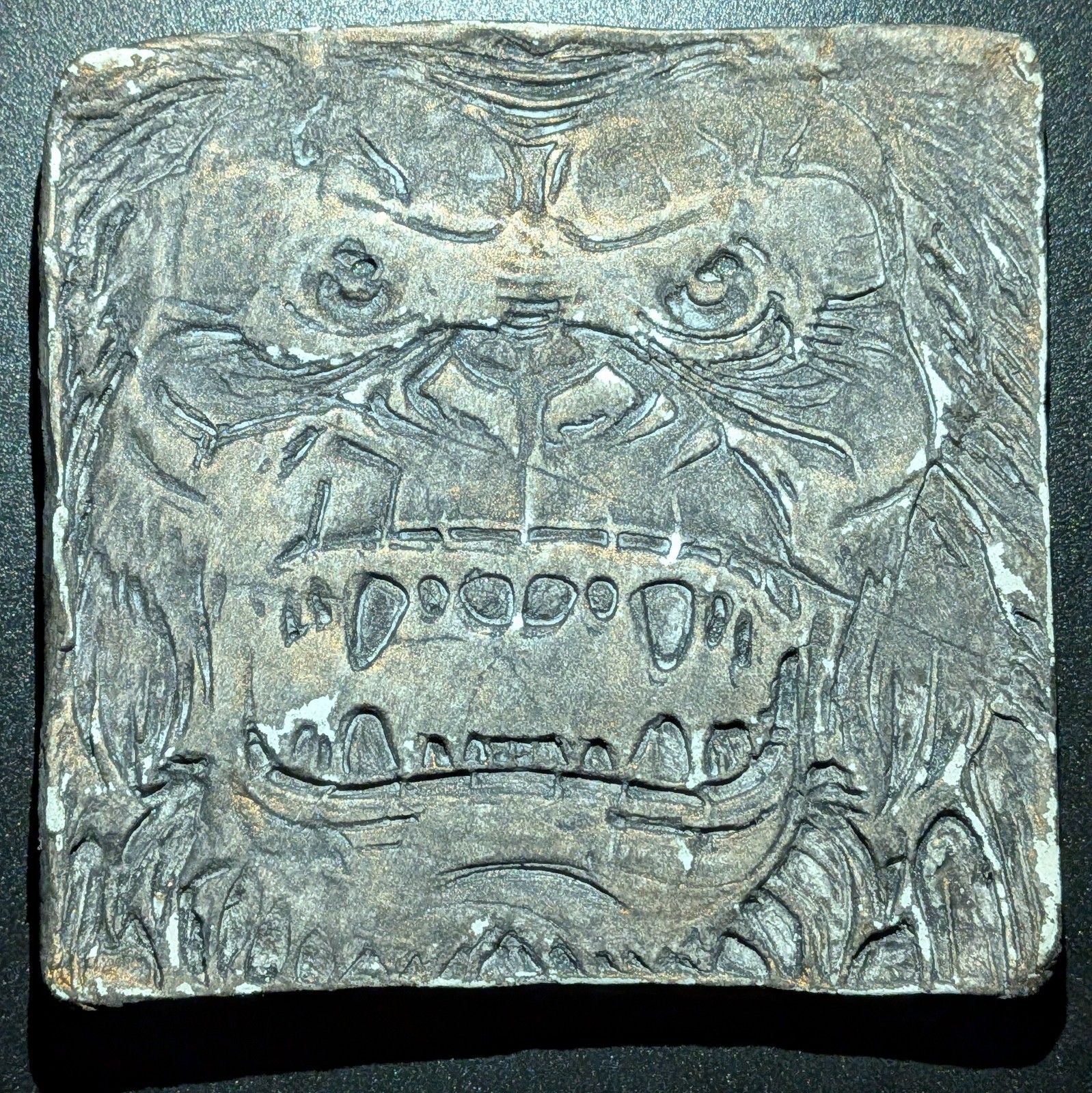 HIBAGON Clay Relief - Handmade Japanese Folklore Sculpture, Dark Copper, 10x10cm - Image 2