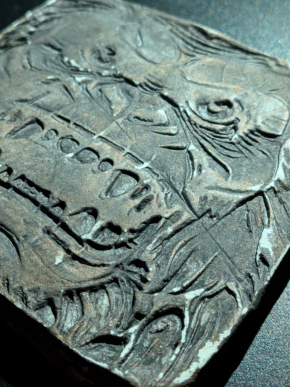 HIBAGON Clay Relief - Handmade Japanese Folklore Sculpture, Dark Copper, 10x10cm - Image 4