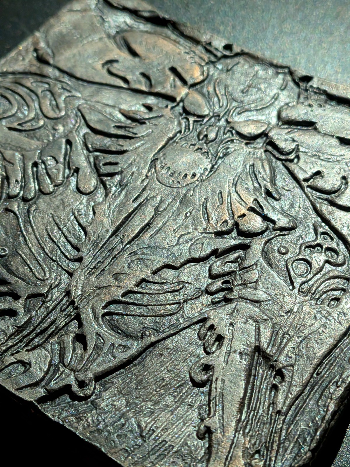 GASHADOKURO Clay Relief - Handmade Yokai Skeleton Sculpture, Dark Copper, 10x10cm - Image 3