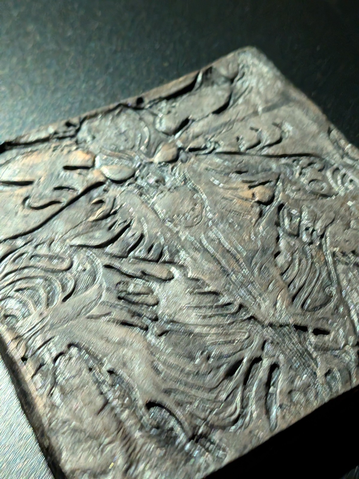 GASHADOKURO Clay Relief - Handmade Yokai Skeleton Sculpture, Dark Copper, 10x10cm - Image 4