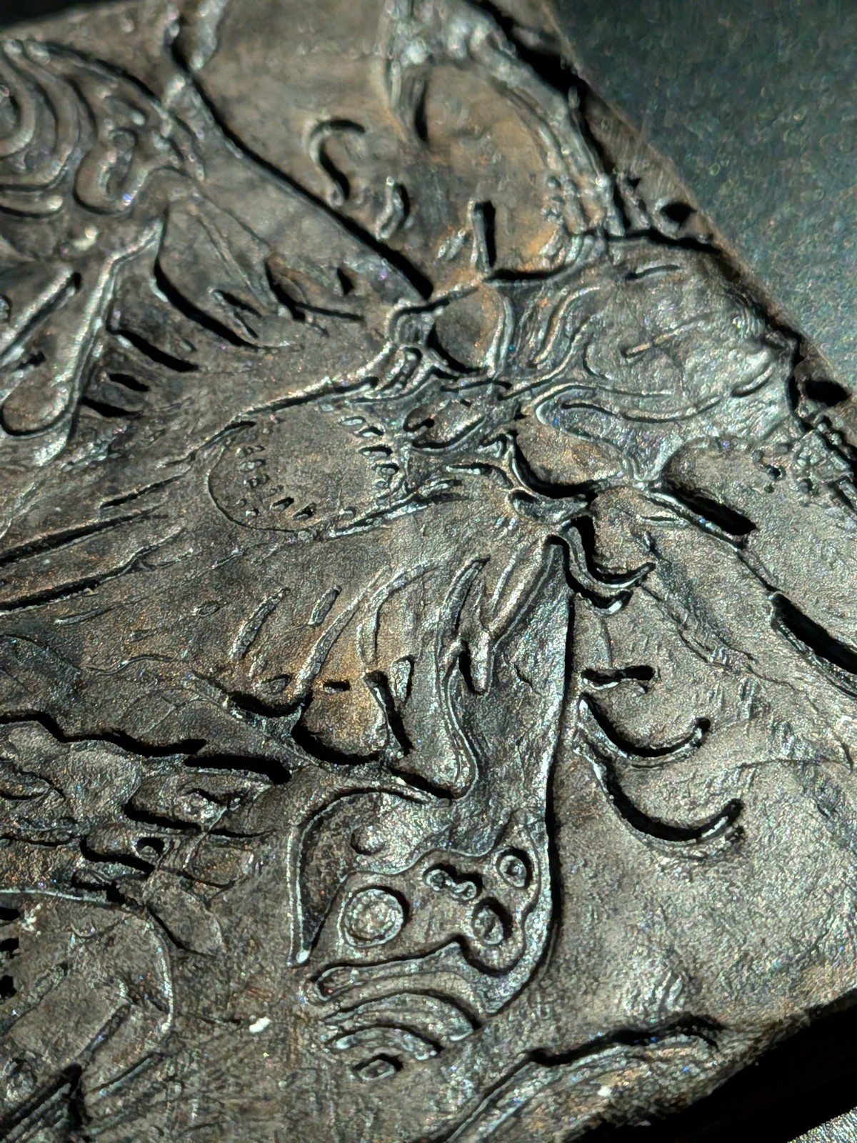 GASHADOKURO Clay Relief - Handmade Yokai Skeleton Sculpture, Dark Copper, 10x10cm - Image 5