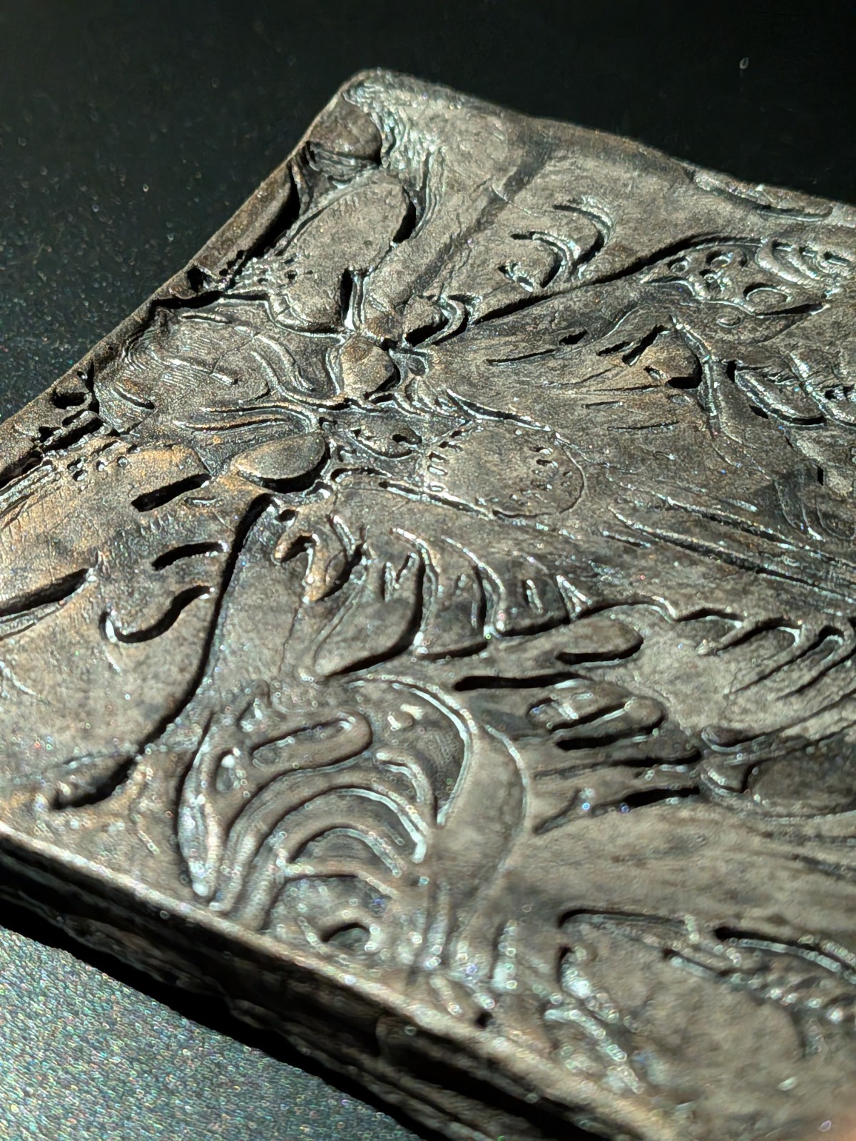 GASHADOKURO Clay Relief - Handmade Yokai Skeleton Sculpture, Dark Copper, 10x10cm - Image 6