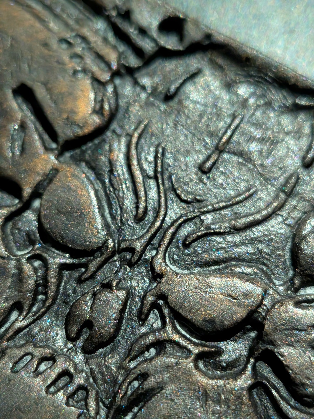 GASHADOKURO Clay Relief - Handmade Yokai Skeleton Sculpture, Dark Copper, 10x10cm - Image 9