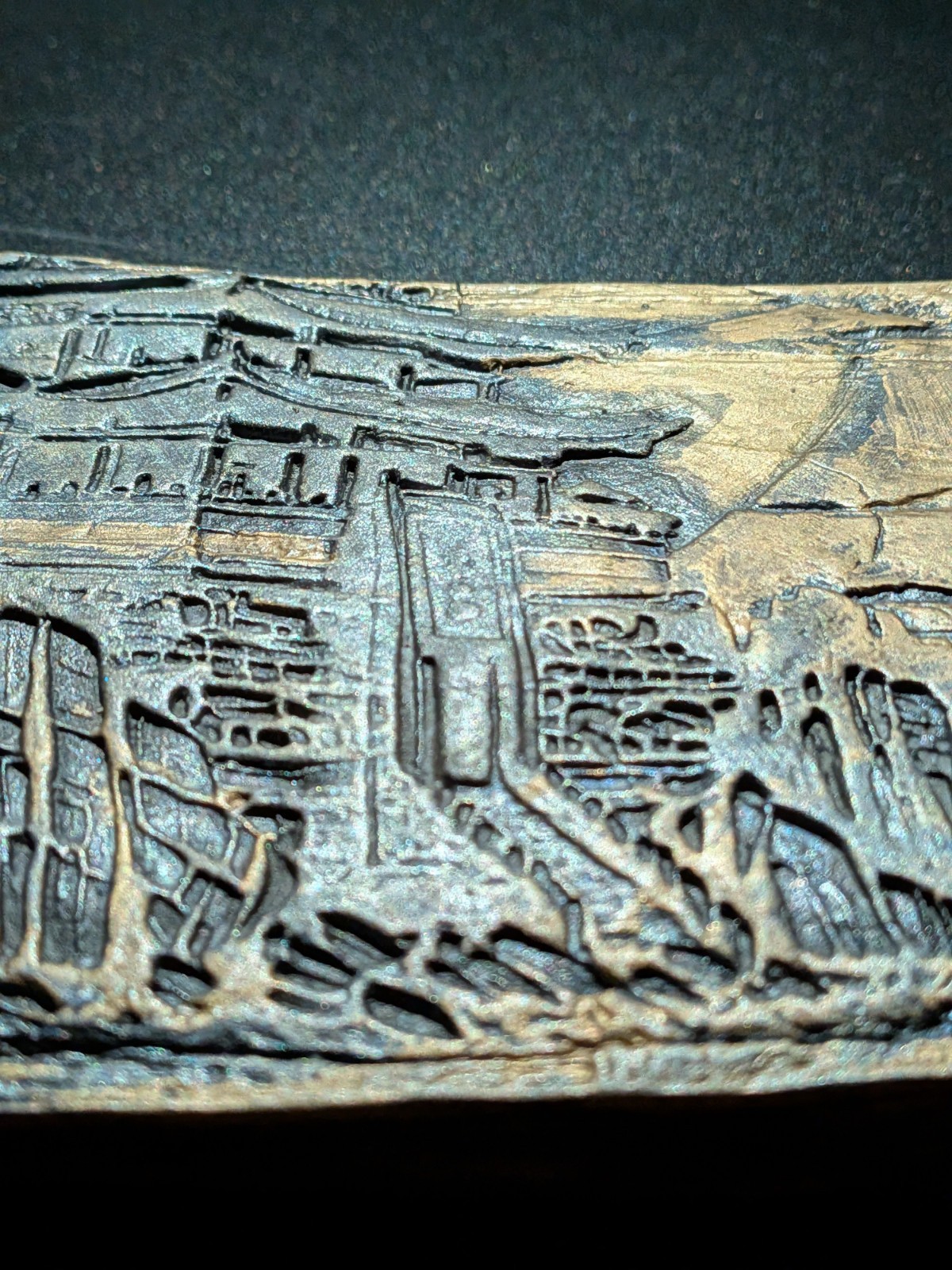 GOLDEN PAGODA Clay Relief - Handmade Japanese Sculpture, Gold/Silver, 10x10cm - Image 4