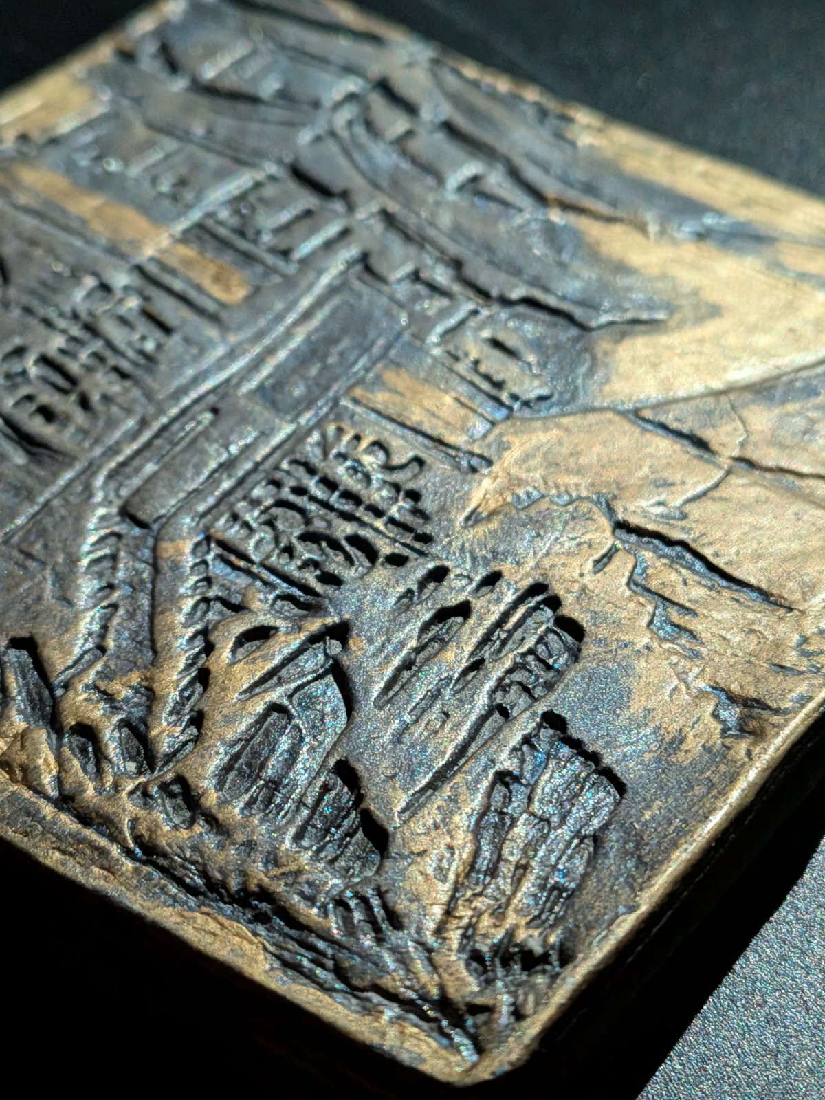 GOLDEN PAGODA Clay Relief - Handmade Japanese Sculpture, Gold/Silver, 10x10cm - Image 5