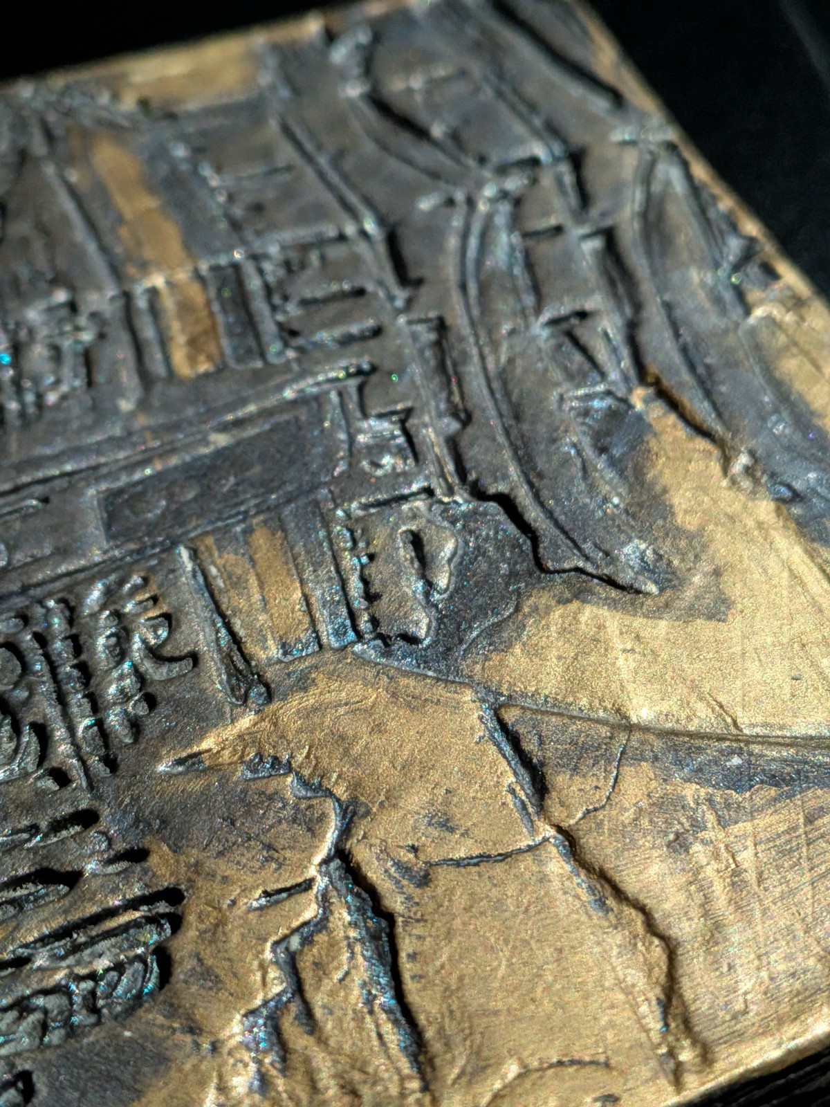 GOLDEN PAGODA Clay Relief - Handmade Japanese Sculpture, Gold/Silver, 10x10cm - Image 7