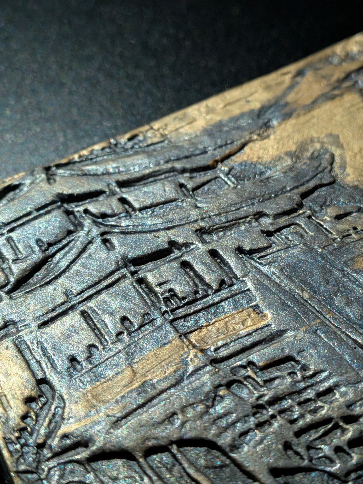 GOLDEN PAGODA Clay Relief - Handmade Japanese Sculpture, Gold/Silver, 10x10cm - Image 8