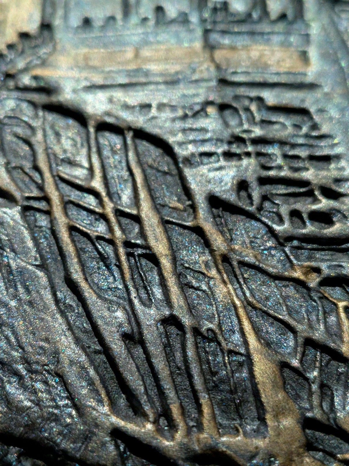 GOLDEN PAGODA Clay Relief - Handmade Japanese Sculpture, Gold/Silver, 10x10cm - Image 11