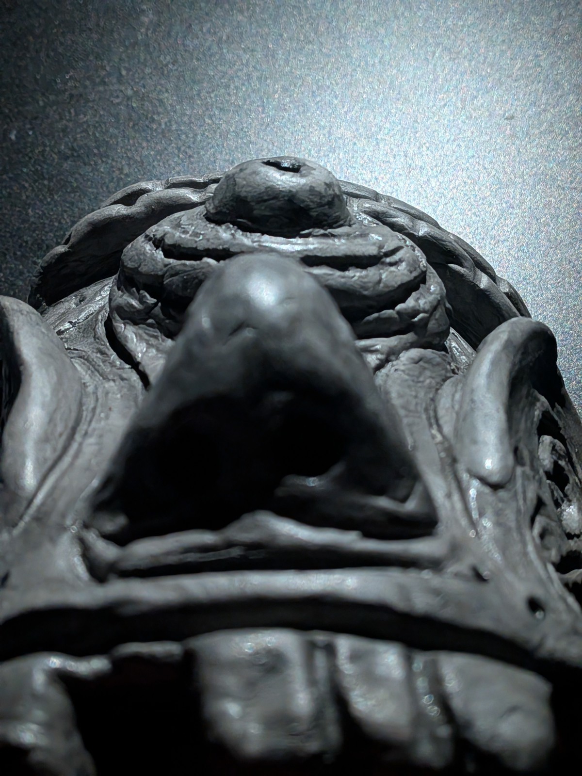 BASIN GHOST Clay Demon Mask – Handmade Yokai Sculpture, Dark Grey - Image 13