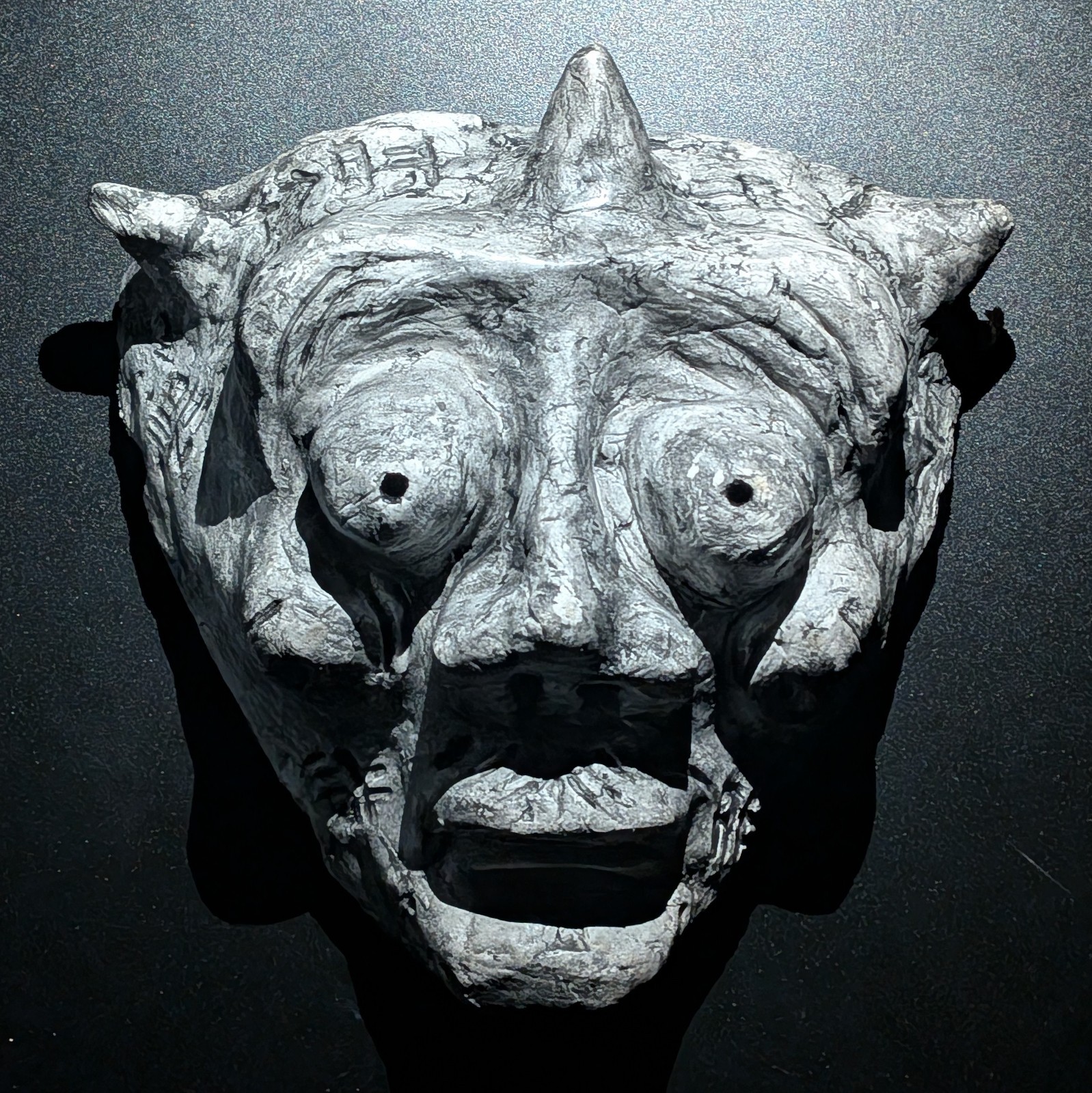 ONI KING Clay Demon Mask - Handmade Yokai Sculpture, Copper