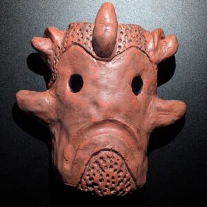 OCEAN DEMON Clay Mask - Handmade Yokai Sculpture, Terracotta