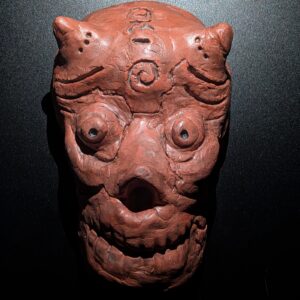 EMBER SKULL Clay Demon Mask - Handmade Yokai Sculpture, Terracotta