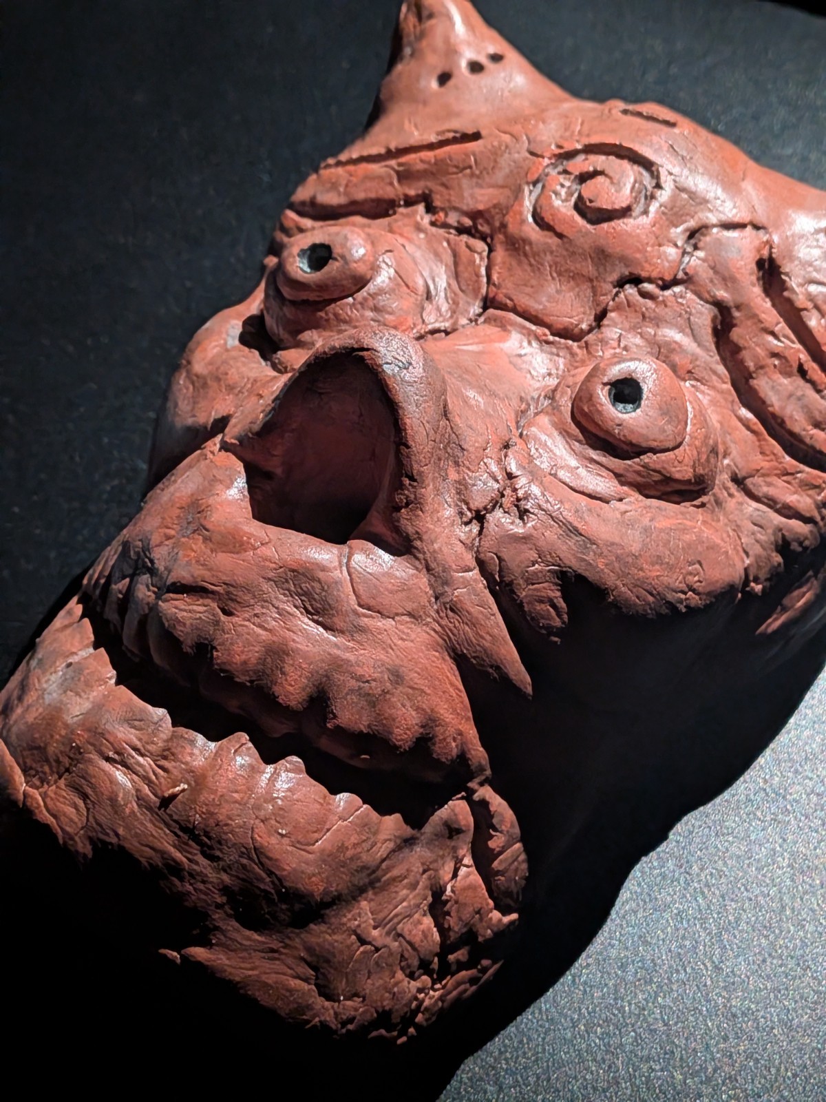 EMBER SKULL Clay Demon Mask - Handmade Yokai Sculpture, Terracotta - Image 3
