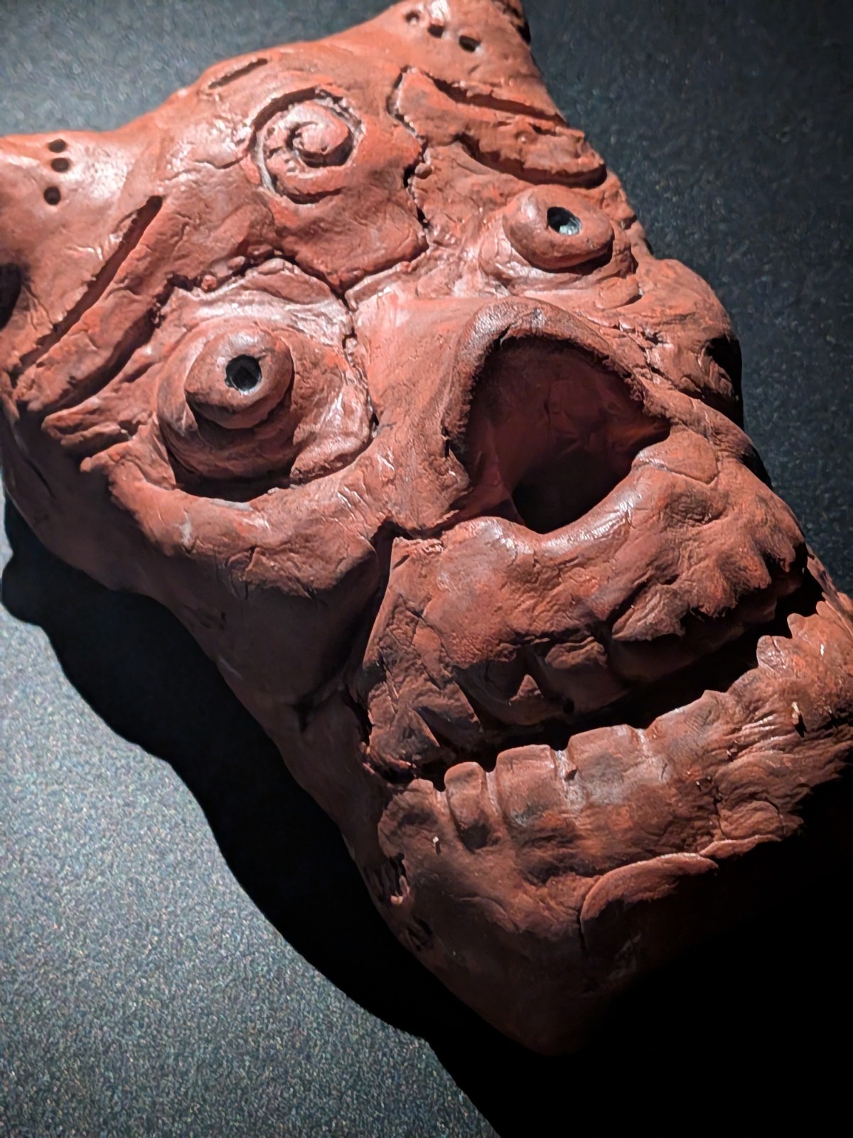 EMBER SKULL Clay Demon Mask - Handmade Yokai Sculpture, Terracotta - Image 4