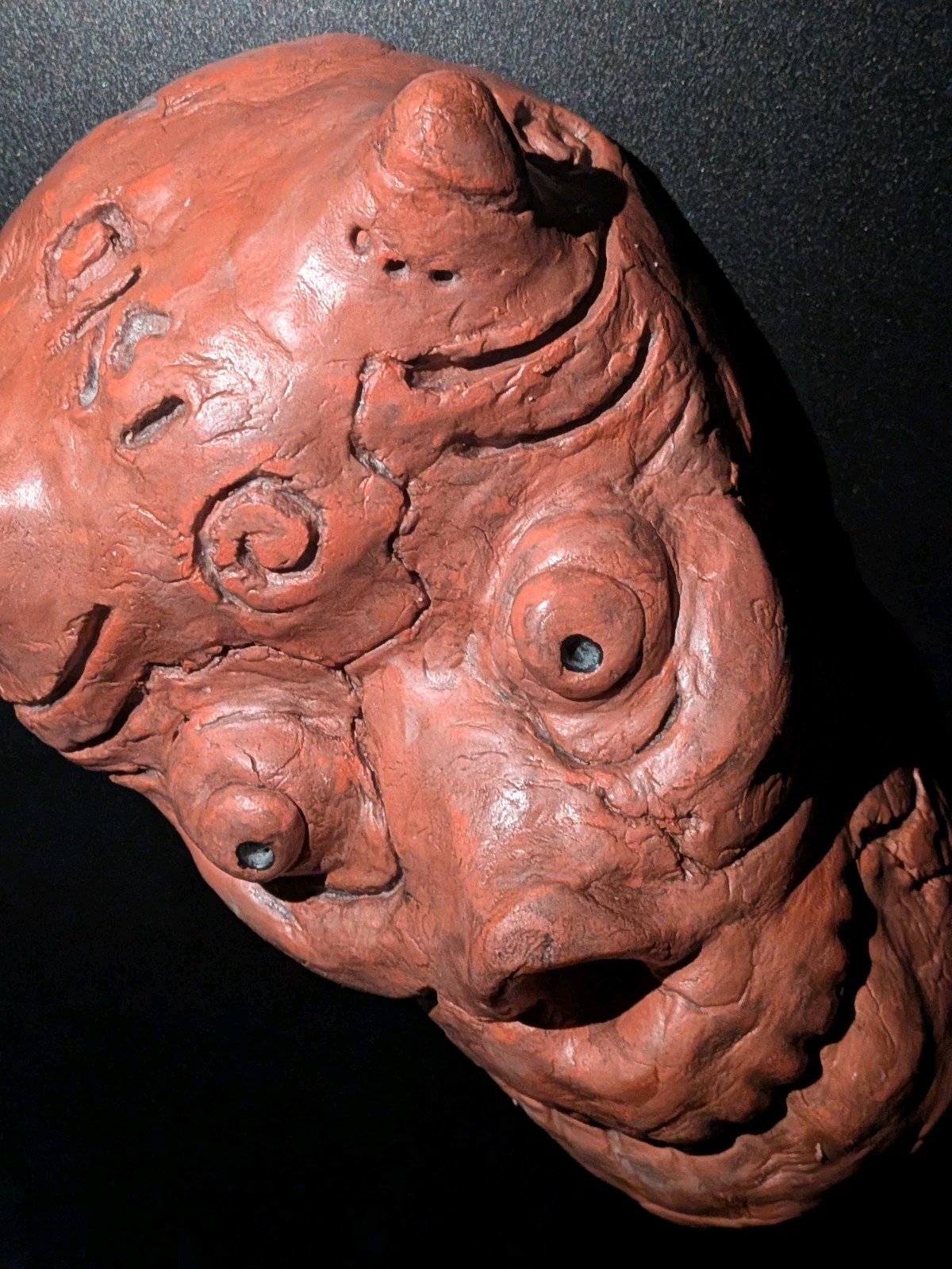 EMBER SKULL Clay Demon Mask - Handmade Yokai Sculpture, Terracotta - Image 5