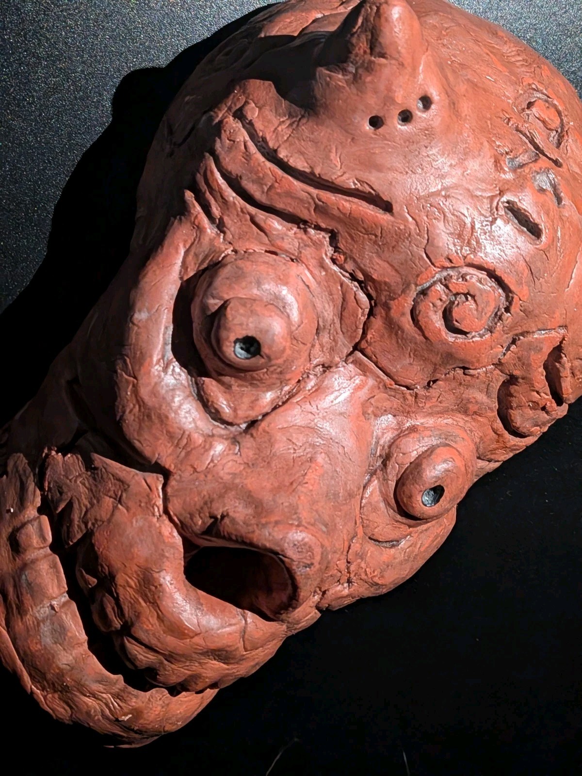 EMBER SKULL Clay Demon Mask - Handmade Yokai Sculpture, Terracotta - Image 6