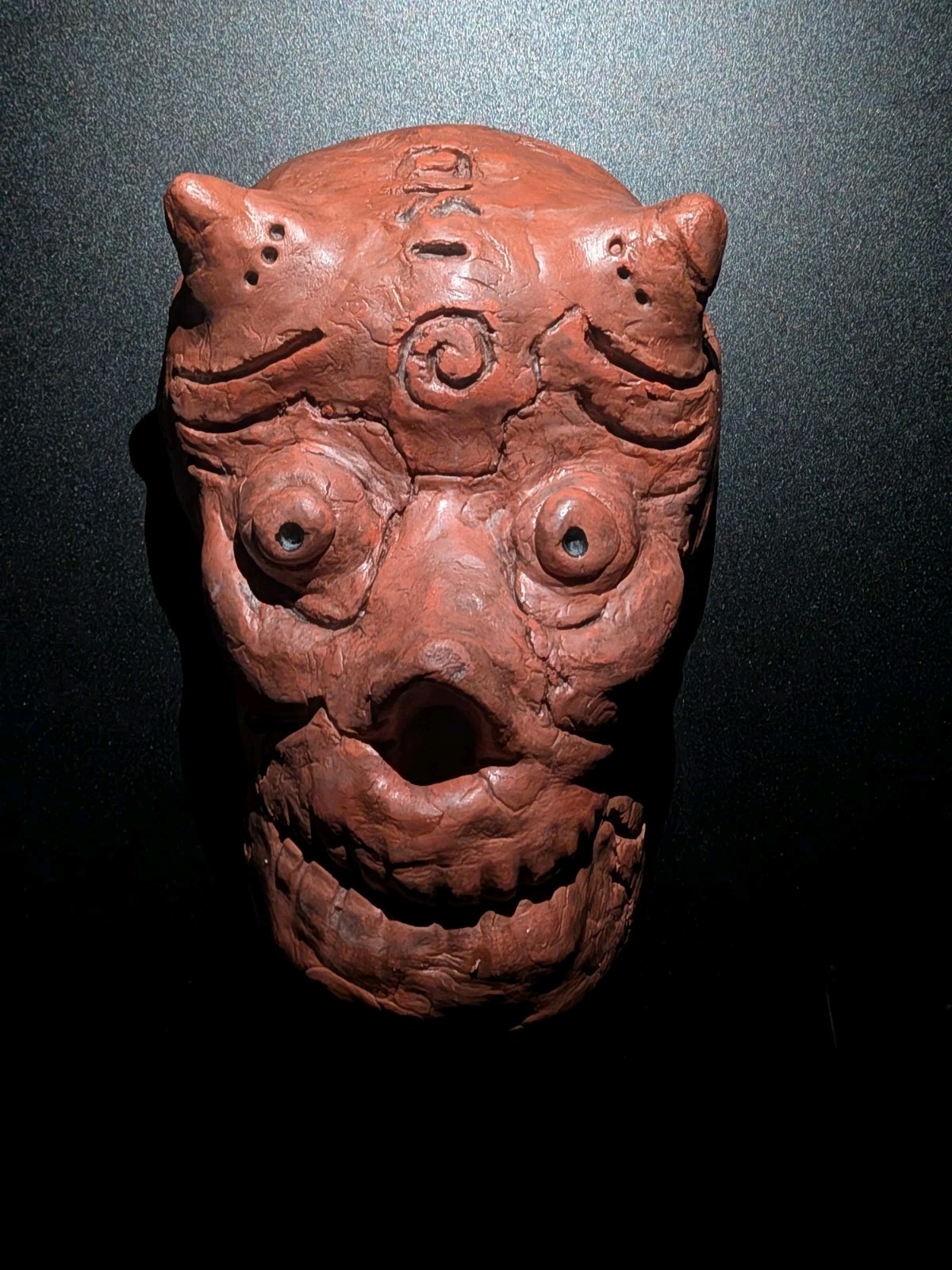 EMBER SKULL Clay Demon Mask - Handmade Yokai Sculpture, Terracotta - Image 15