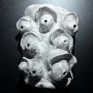 GHOST EYES Clay Demon Mask - Handmade Yokai Sculpture, White