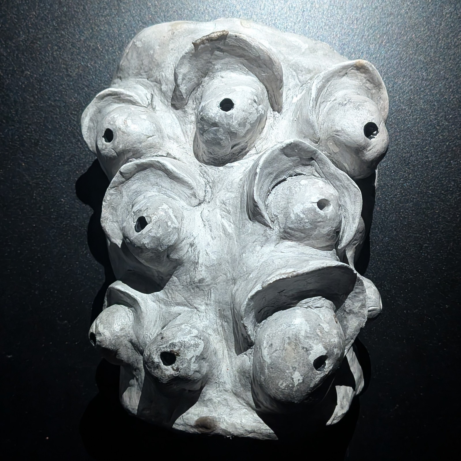 GHOST EYES Clay Demon Mask - Handmade Yokai Sculpture, White