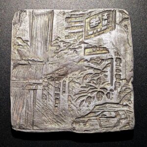 METRO FALLS Clay Relief - Handmade Japanese Cityscape, Silver/Gold, 10x10cm