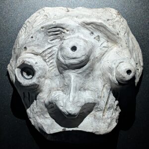 IWA-ZURA Clay Demon Mask - Handmade Yokai Sculpture, White