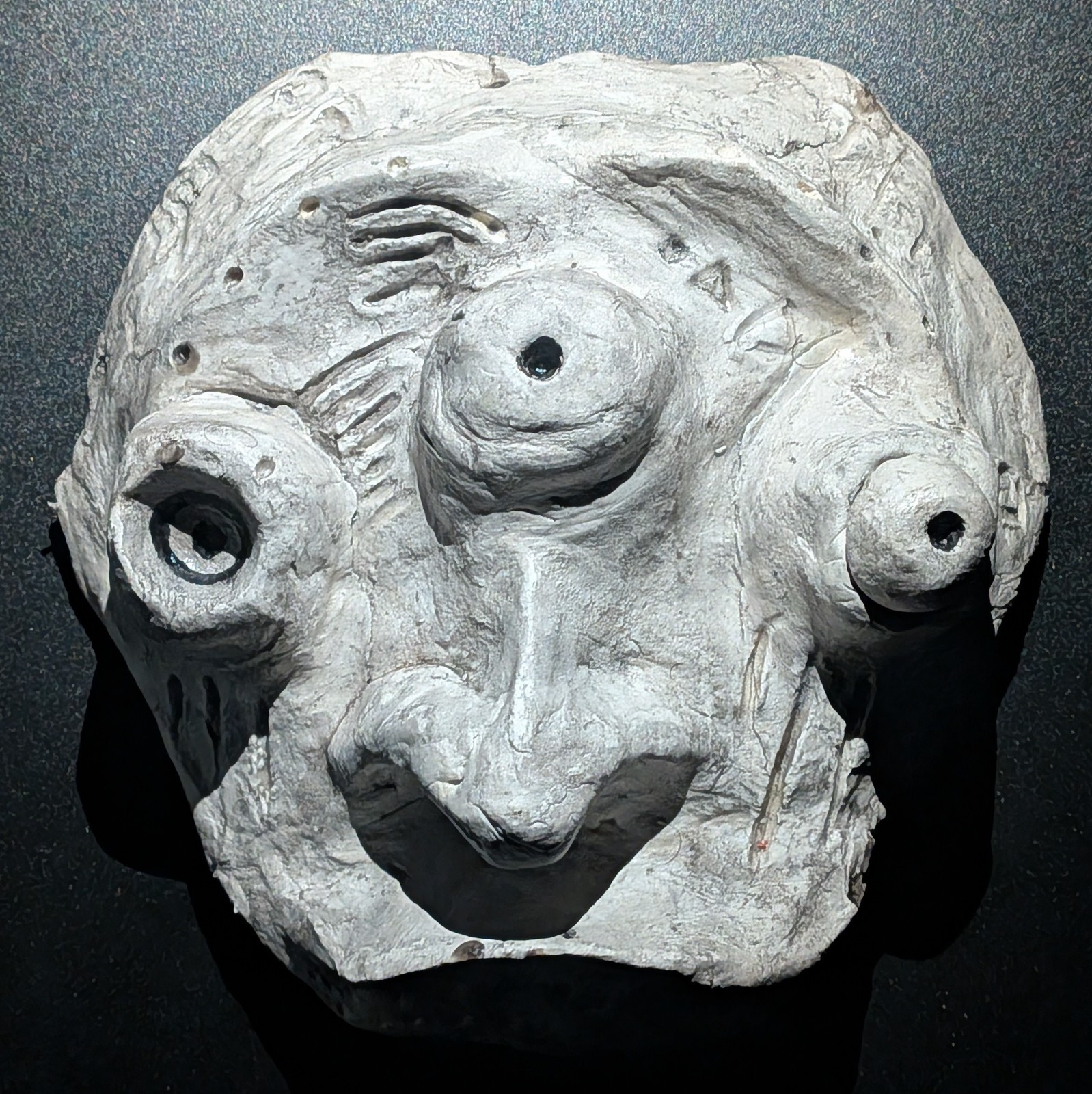 IWA-ZURA Clay Demon Mask - Handmade Yokai Sculpture, White