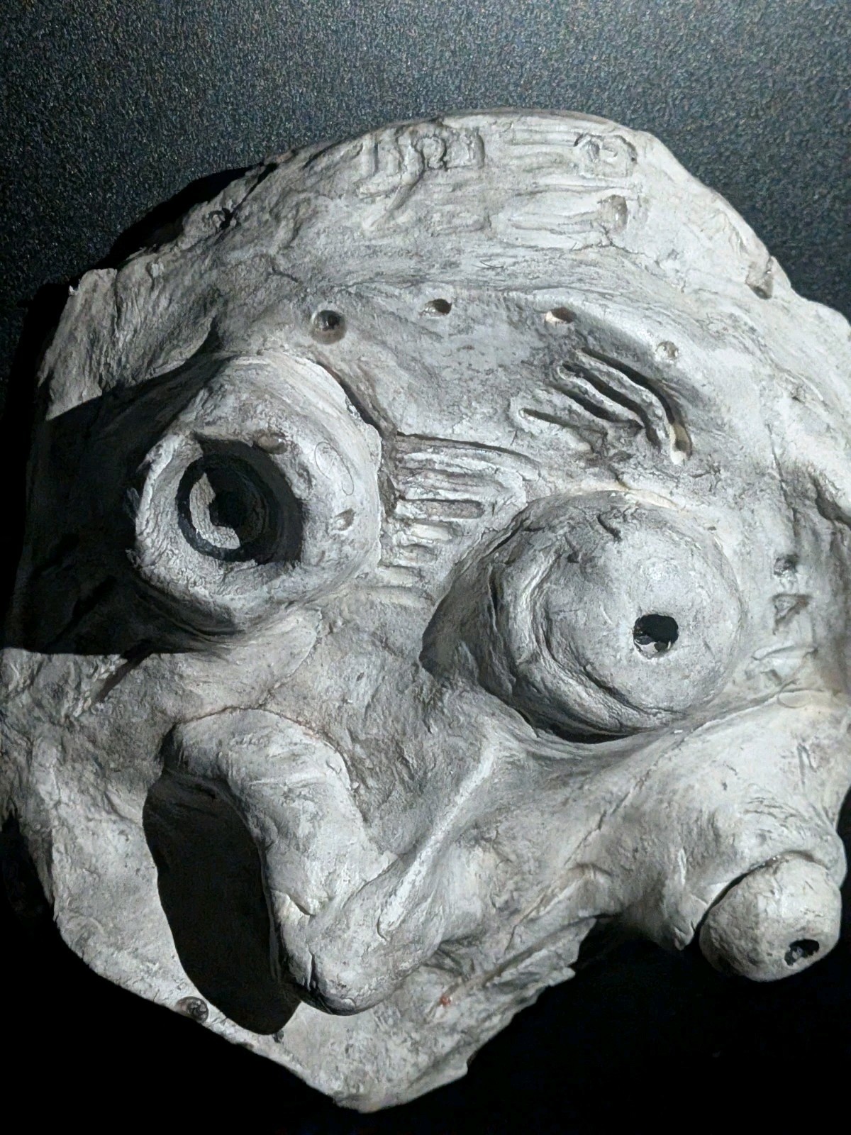 IWA-ZURA Clay Demon Mask - Handmade Yokai Sculpture, White - Image 6