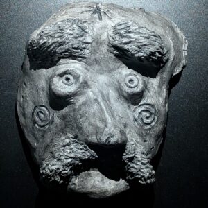 ELDER GHOST Clay Demon Mask - Handmade Yokai Sculpture, Grey