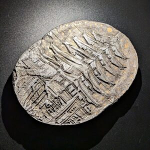 ASIA PAGODA Clay Relief - Handmade Japanese Temple, Silver/Gold, 15x11cm