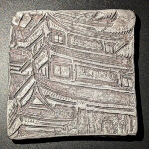 PAGODA PEAK Clay Relief - Handmade Japanese Folklore, Silver/Pink, 10x10cm