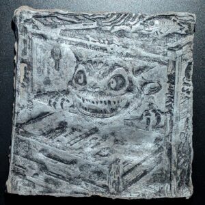 HOME DEMON Clay Relief - Handmade Japanese Folklore Sculpture, Silver, 20x20cm