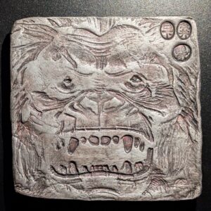 SATORI Clay Relief - Handmade Japanese Folklore Sculpture, Silver/Pink, 10x10cm