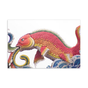 Colourful painted Ao Yu dragon-fish temple sculpture in Kaohsiung Taiwan, original photography postcard print