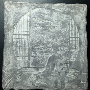 MOON GATE Clay Relief - Handmade Japanese Garden Sculpture, Grey, 20x20cm