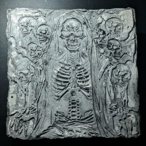 SHINIGAMI Clay Relief - Handmade Japanese Death God Sculpture, Grey, 20x20cm