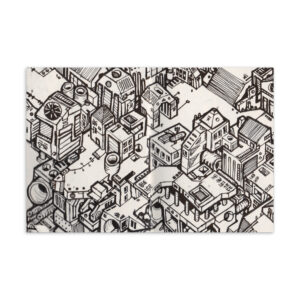 ROOFTOP SCATTER – Cyberpunk City Postcard, Sketchbook Print