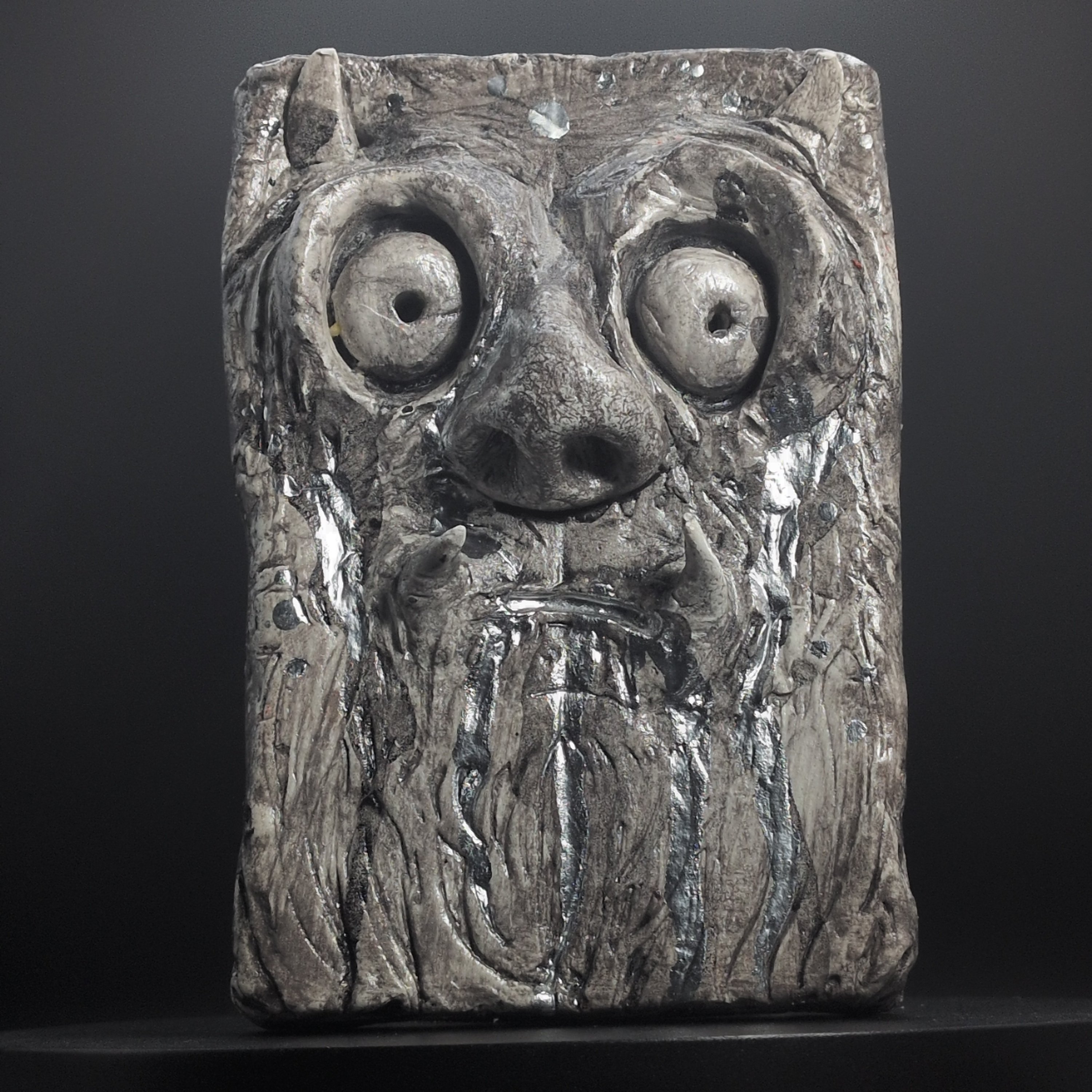 SPIRIT EFFIGY - Handmade Japanese Clay Sculpture, Tarnished Silver, Ashen Elder