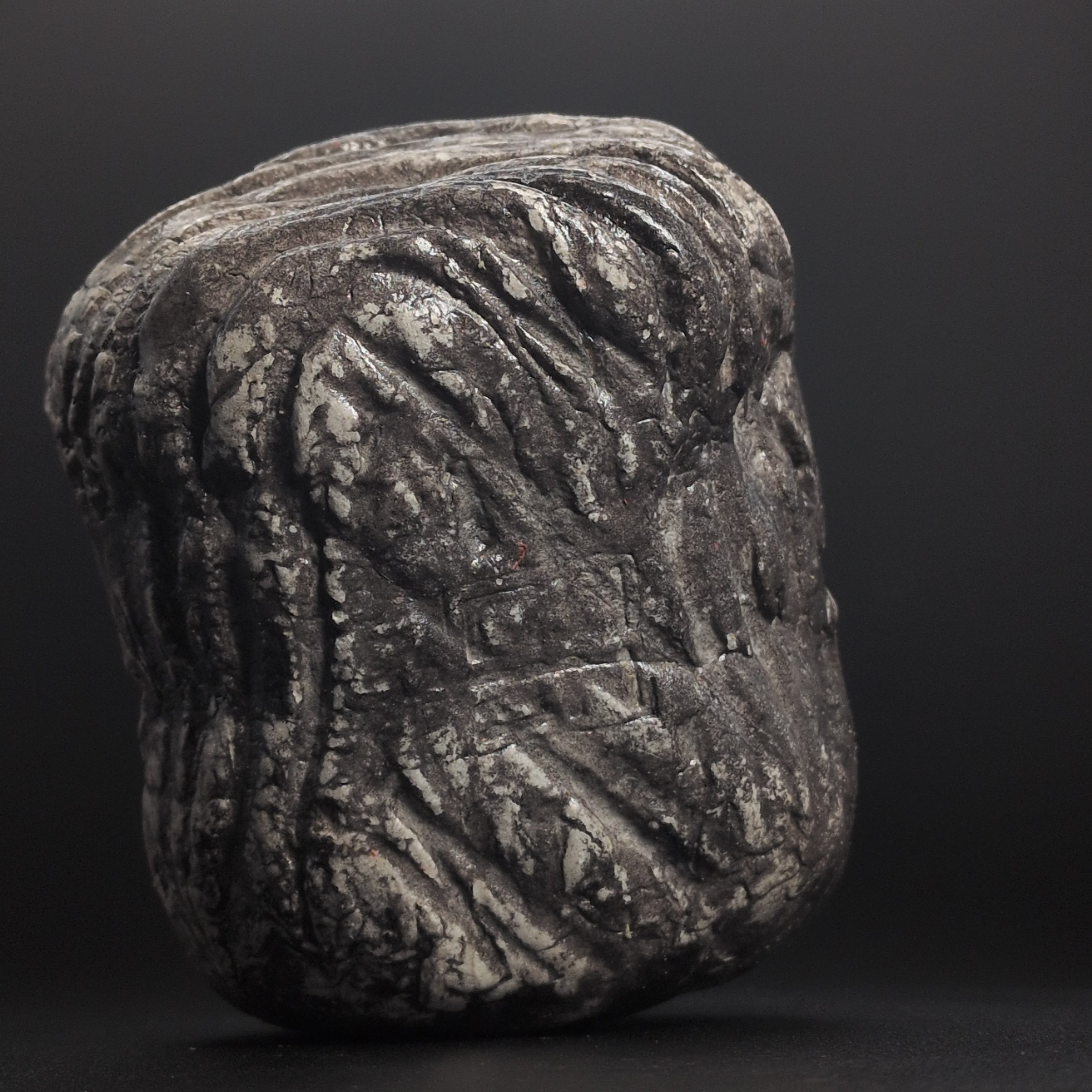 HOSOSHI ONI - Handmade Japanese Clay Effigy, Silver Black, Four-Eyed Watchman - Image 6