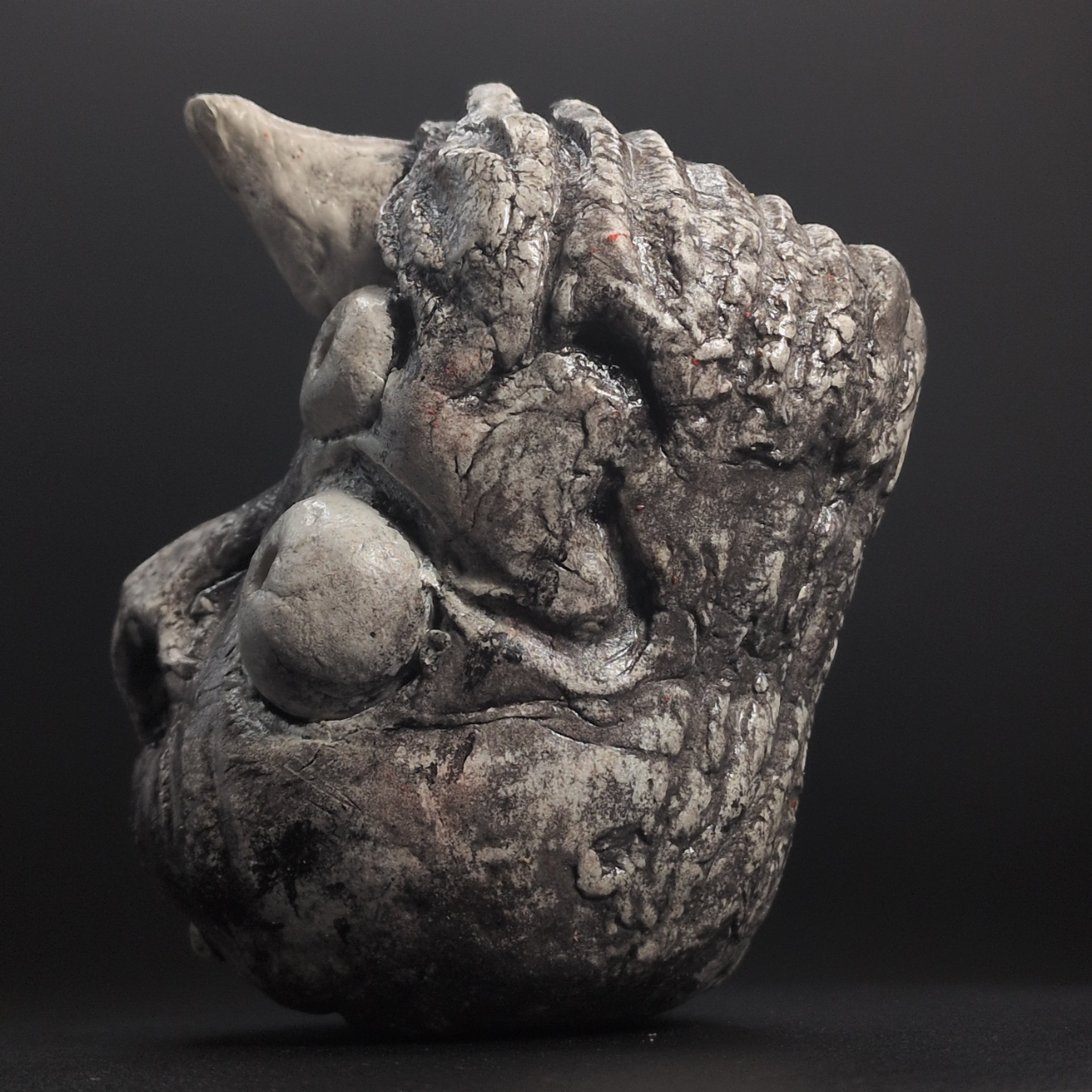 HOSOSHI ONI - Handmade Japanese Clay Effigy, Silver Black, Four-Eyed Watchman - Image 5