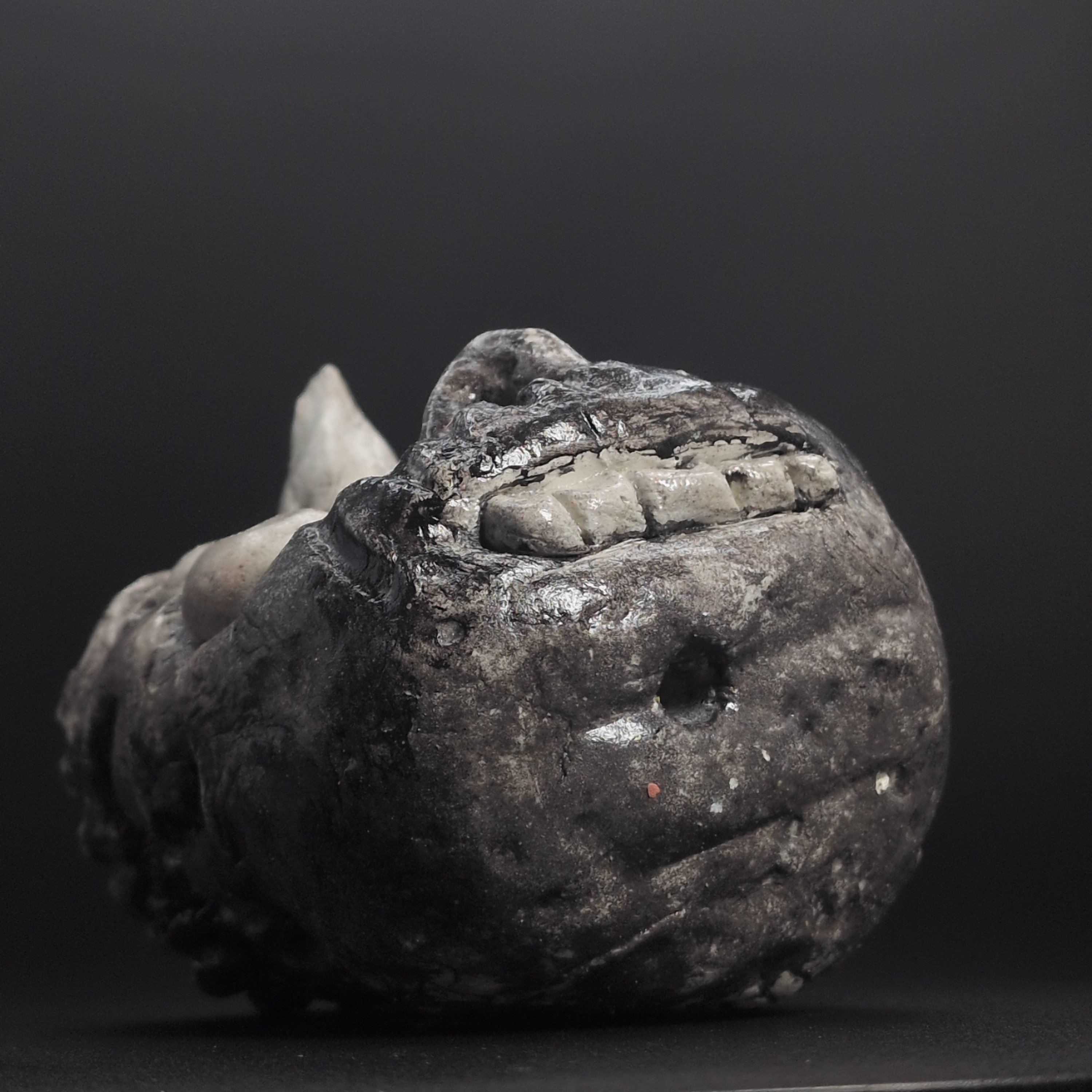 HOSOSHI ONI - Handmade Japanese Clay Effigy, Silver Black, Four-Eyed Watchman - Image 8