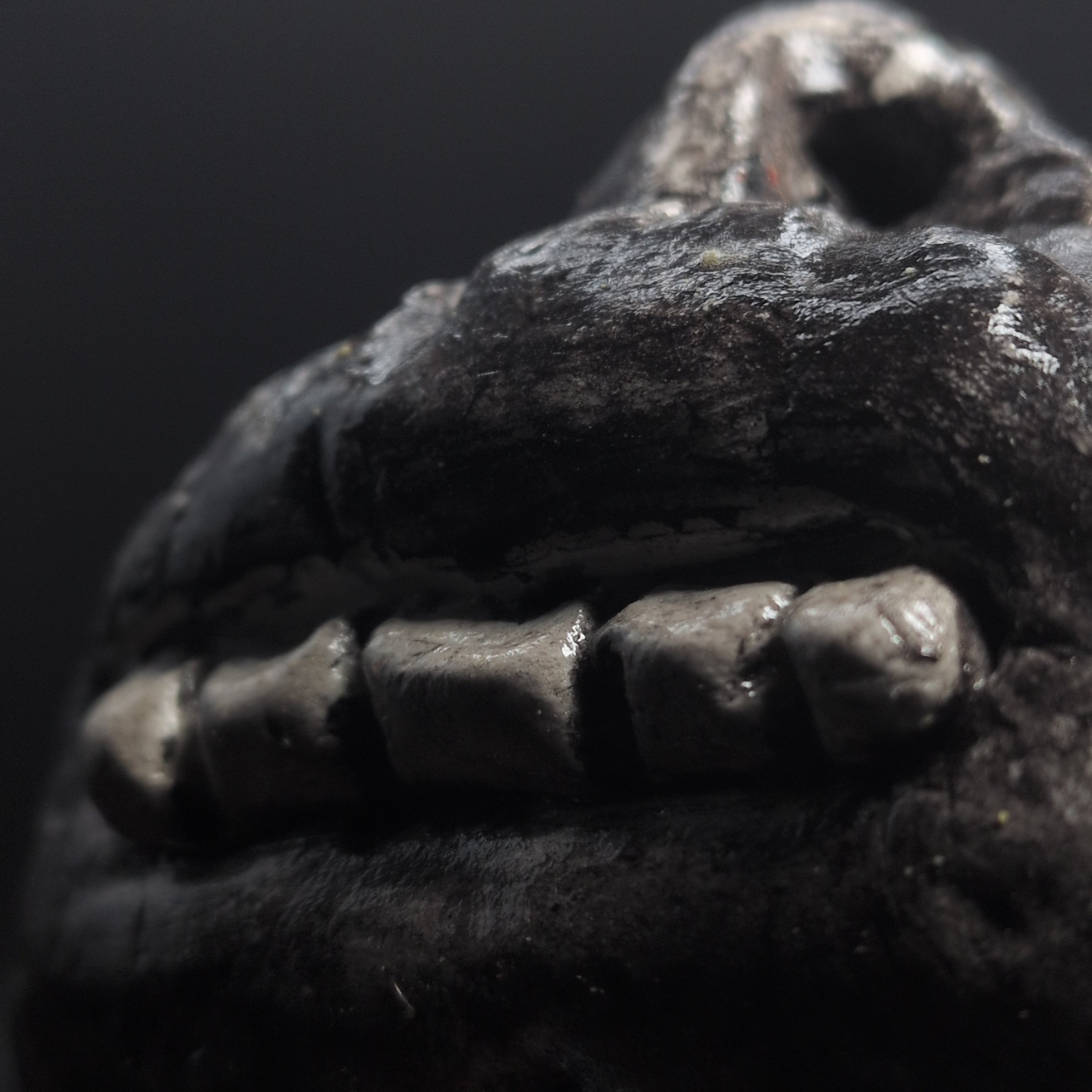 HOSOSHI ONI - Handmade Japanese Clay Effigy, Silver Black, Four-Eyed Watchman - Image 12