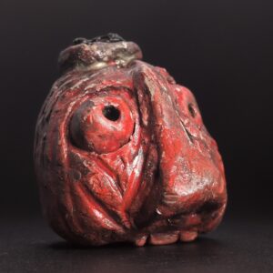DEMON EFFIGY - Handmade Japanese Clay Sculpture, Red & Silver, The Tallow