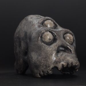 THREE-EYED SKULL - Handmade Japanese Yokai Effigy, Graphite, The Unsleeping