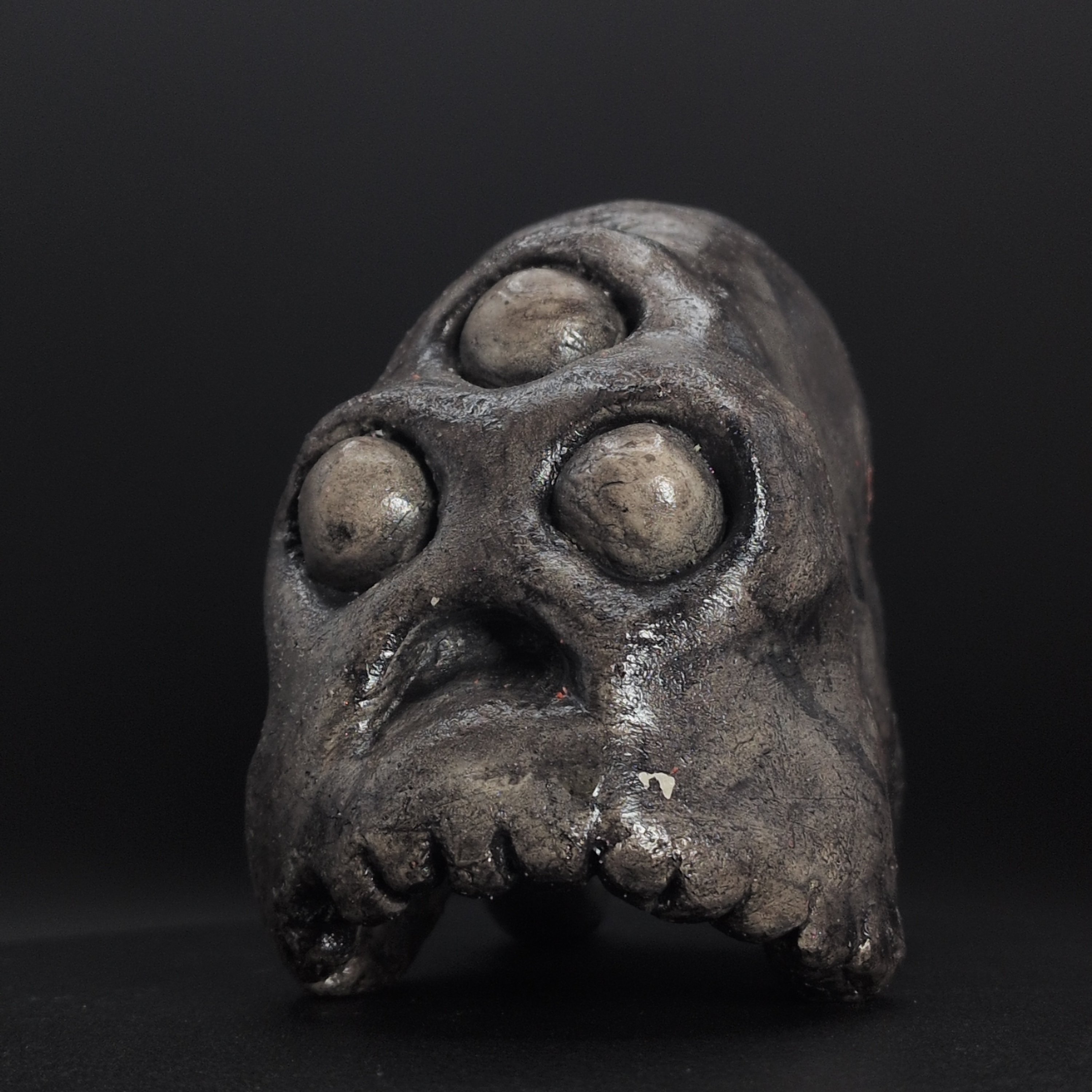 THREE-EYED SKULL - Handmade Japanese Yokai Effigy, Graphite, The Unsleeping - Image 5