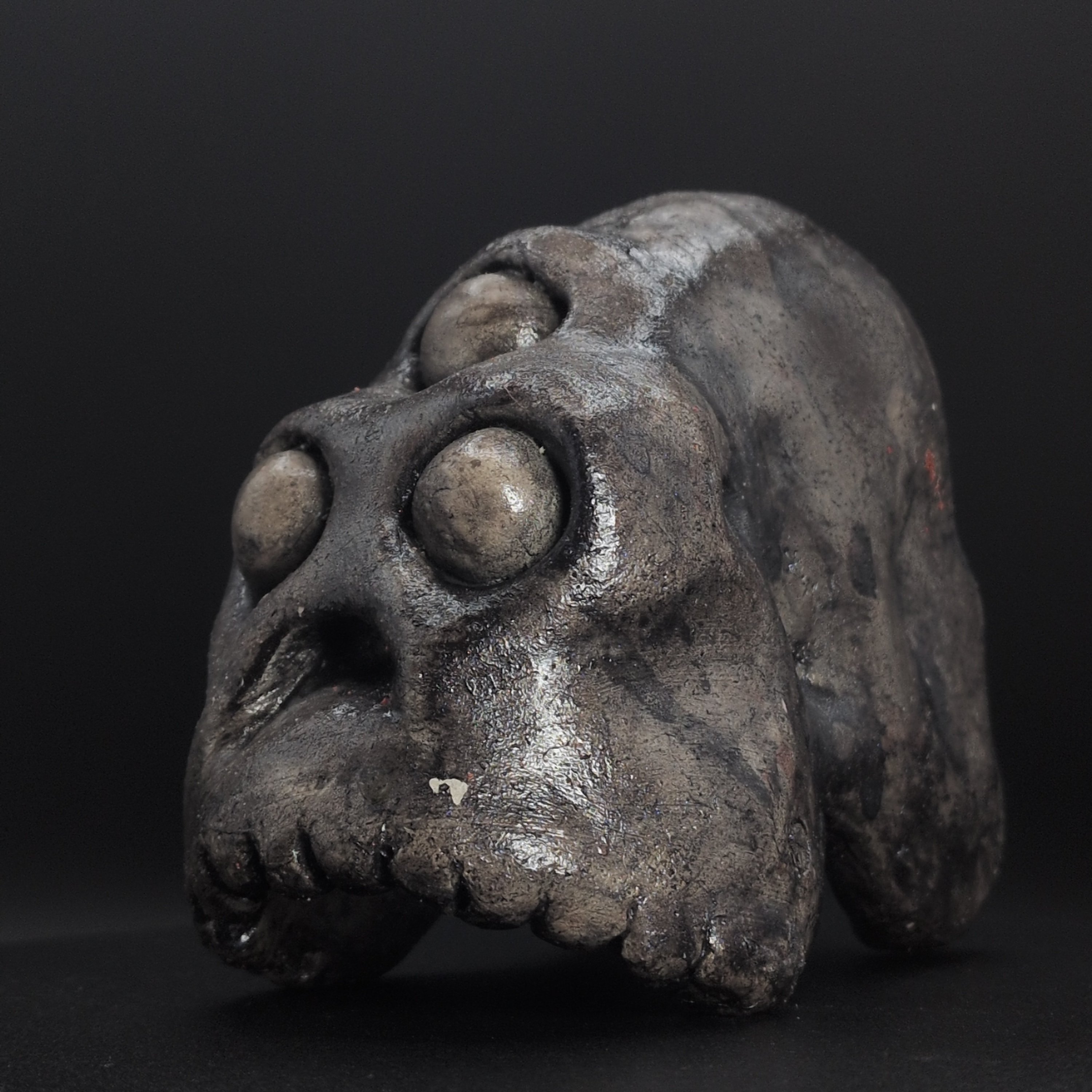 THREE-EYED SKULL - Handmade Japanese Yokai Effigy, Graphite, The Unsleeping - Image 6