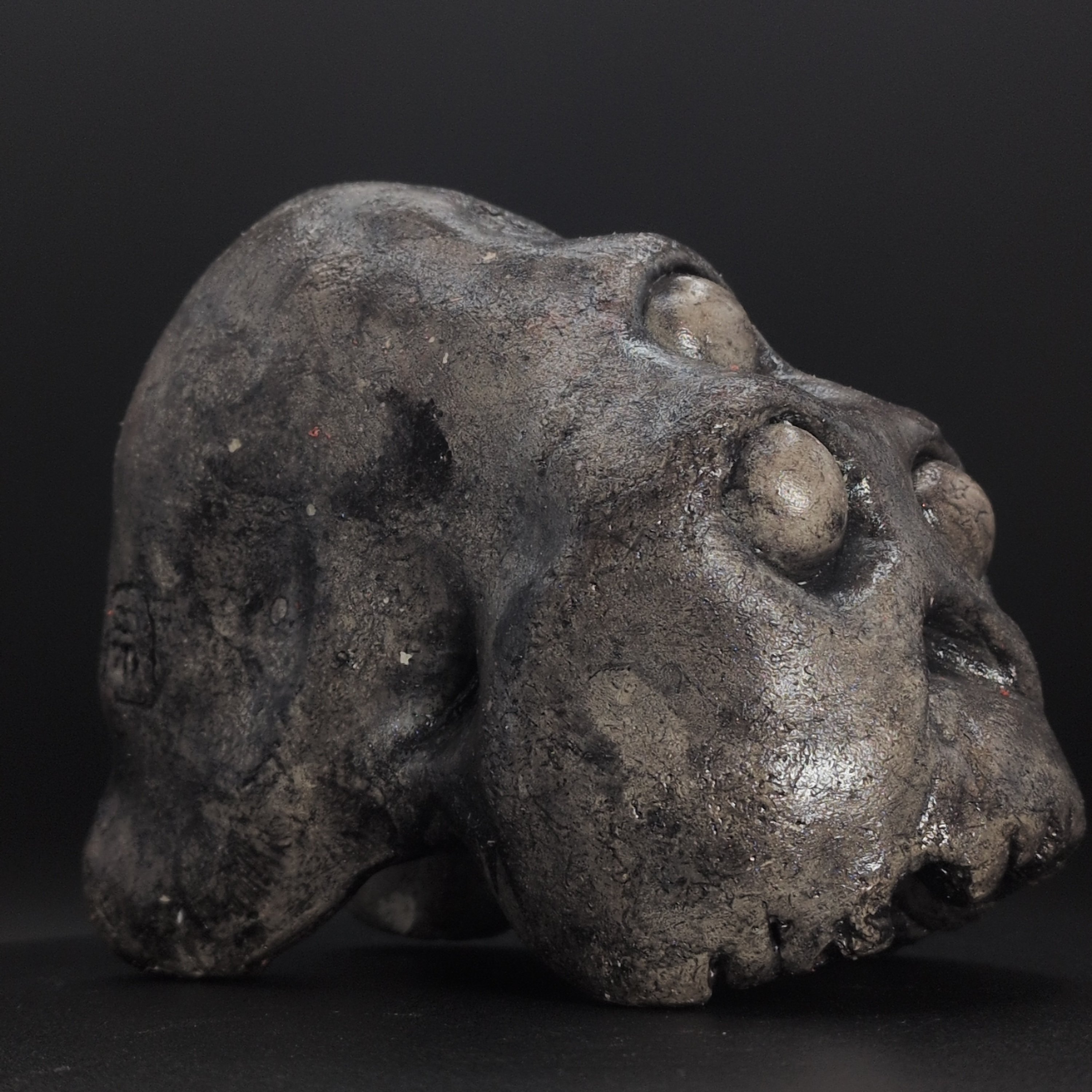 THREE-EYED SKULL - Handmade Japanese Yokai Effigy, Graphite, The Unsleeping - Image 7