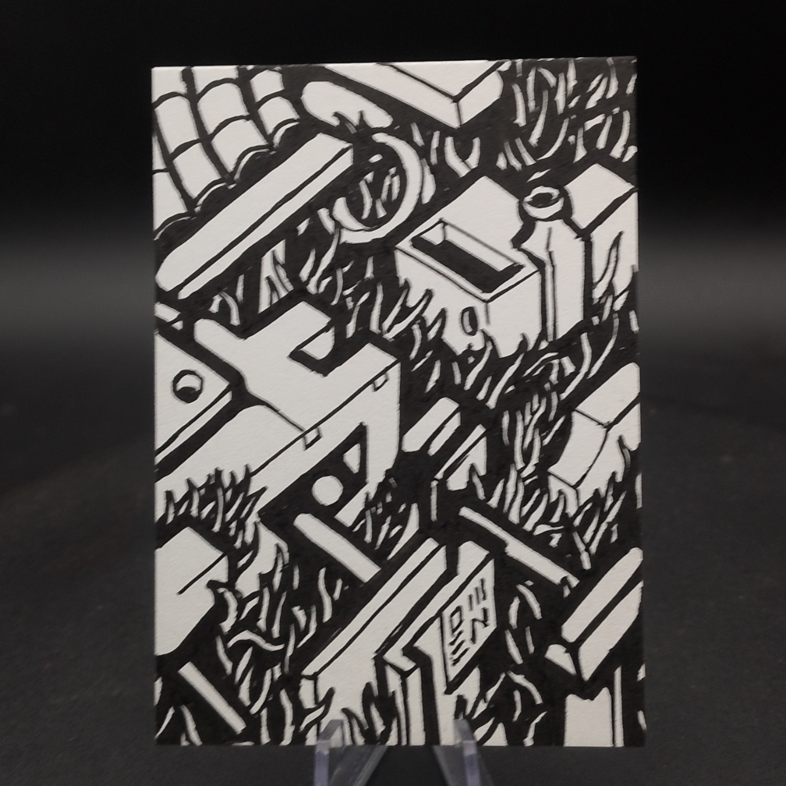 Neo-Shrine Temple ACEO, Original Pen Drawing, Black and White, 6.3x8.9cm (#2 of 4)